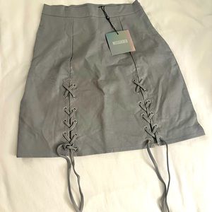 MISSGUIDED MINI GREY LEATHER SKIRT